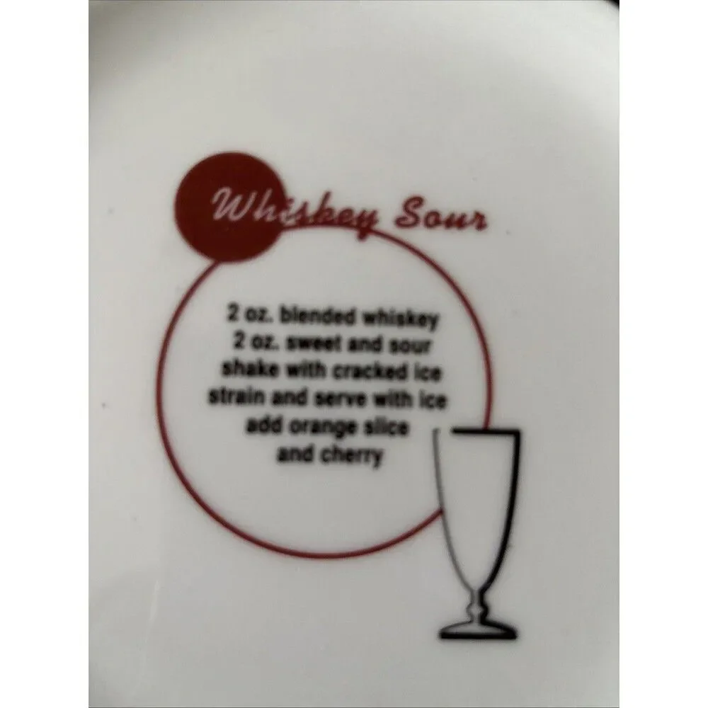 Pottery Barn Retro Bar Set of 4 Appetizer Salad Plates Mixed Drink Recipes 8.5”